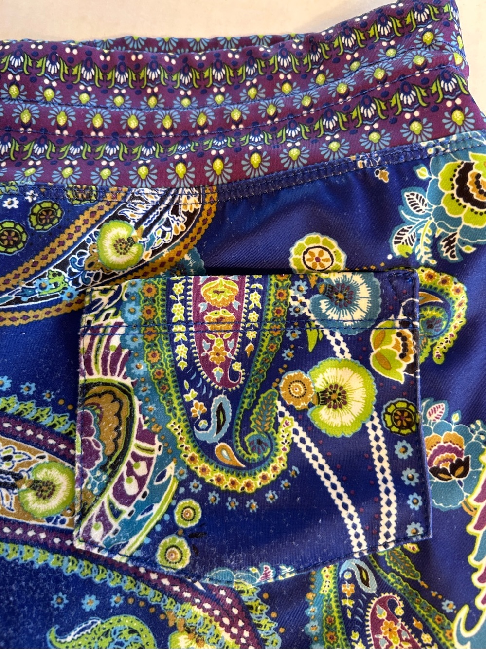 Athleta Blue Paisley Print Swim Shorts Women's Lined Drawstring. Sz S - Picture 5 of 10